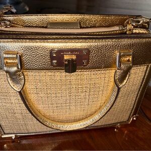 Michael Kors Metallic Gold and Beige Satchel